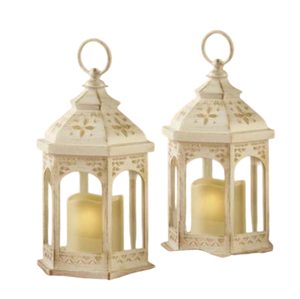 Juego de 3 faroles de metal y vidrio con acabado blanco para decoración de iluminación en el hogar, bodas y Navidad, faroles de pie en oferta. - Product Image 2