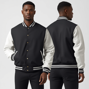 Chaqueta Varsity para Hombre, Azul Marino y Blanco, Mangas en Contraste, Cuello Camisero, Cierre de Botones, Corte Regular, Estilo Preppy, Ropa de Abrigo para Otoño - Product Image 3