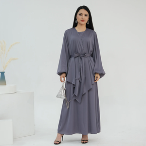 Satin 2 Piece Abaya Dubai Kimono Coat Sleeveless Maxi Dress Suit Set Muslim <b>Prayer</b> <b>Clothes</b> Women Robe Femme Musulmane - Product Image 6