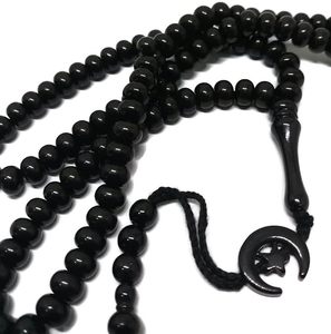 <b>Islam</b> Prayer Tasbih 99 Beads AMN-303 Muslim 8 mm. Rosary Bead Moon Star Decorated Tassels Haj Eid Ramadan <b>Gift</b> (Black) - Product Image 1