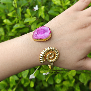 กำไลข้อมือแบบเปิดปรับได้ ชุบทอง 18k ประดับด้วยหินธรรมชาติสีชมพูพีช จีโอด ดรูซี่ สำหรับผู้หญิง แฟชั่นเครื่องประดับ - Product Image 4