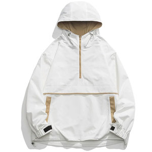 <b>Men's</b> Black Hooded Stand Collar Windbreaker <b>Jacket</b> <b>Half</b>-<b>Zip</b> Breathable Front Casual Loose Fit Polyester Windproof Spring Wear - Product Image 4