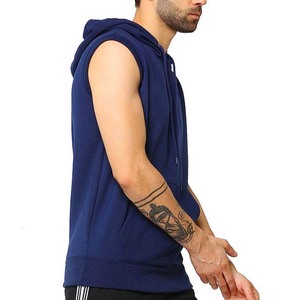 Sudadera con Capucha sin Mangas para Hombre, Color Sólido, Algodón French Terry, Informal, con Bolsillo, Corte Regular, para Otoño - Product Image 3