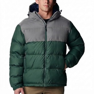 Chaqueta Acolchada con Capucha para Hombre, Color Verde Gris, con Bloques de Color, Térmica, con Cierre Completo, para Invierno, Casual, para Exteriores, Aislada - Product Image 1