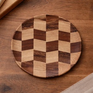 Geometric Shape Design Round Wooden Plate <b>Set</b> For Dinner <b>Serving</b> Guest Snacks <b>Serving</b> Elegant Tableware And Home Use - Product Image 4