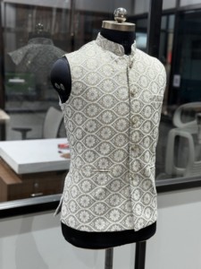 Gilet homme col mandarin style chinois motif géométrique rose polyester coton coupe-vent respirant simple boutonnage été - Product Image 3