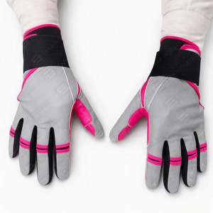 Pink Grey Leather & Black Accent Batting Gloves <b>Hook</b> And Loop Closure Unisex Adult Training Durable - Product Image 4