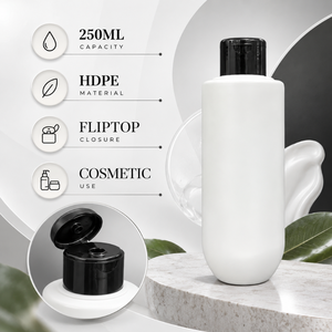 ขวดพลาสติกทรงยู 250 มล. HDPE พร้อมฝาปิดสีดำแบบพลิก |   บรรจุภัณฑ์เครื่องสำอางสำหรับแชมพู โลชั่น ครีมอาบน้ำ และผลิตภัณฑ์ดูแลผิว - Product Image 5
