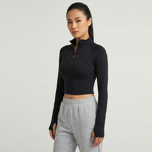 Women Yoga Quarter Zip Crop <b>Jacket</b> Gym Workout Training <b>Jacket</b> Front 3/4 Zip Sportswear Trainer Pullover <b>Jacket</b> Short Length - Product Image 3