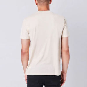 T-shirt à manches courtes pour homme, couleur crème, col rond, coupe classique, jersey tricoté décontracté avec motif imprimé de lettres rouges sur le devant - Product Image 6