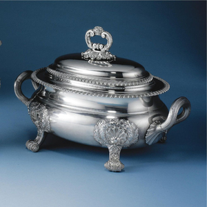 Sterling Silver <b>Buffet</b> <b>Server</b> With Ornate Lid And Handles For Elegant Table Service Food Warmer Chafing Dish Hotels Supplies - Product Image 1
