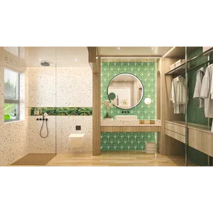 Modern Circular Glass Wall Mirror With <b>LED</b> <b>Light</b> For Bathroom Decor Abstract Geometric Design - Product Image 2