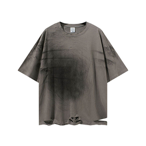 เสื้อยืดคอกลมแขนสั้นทรงปกติสำหรับผู้ชาย ผ้าฝ้าย 100% ระบายอากาศได้ดี สีพื้น ย้อมสีแบบ Garment Dyed ทรงลำลอง ความยาวปกติ - Product Image 1