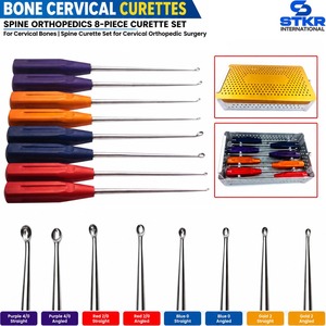 Curettes cervicales osseuses, ensemble de 8 curettes orthopédiques pour os cervicaux, curettes pour la colonne vertébrale, chirurgie orthopédique - Product Image 1
