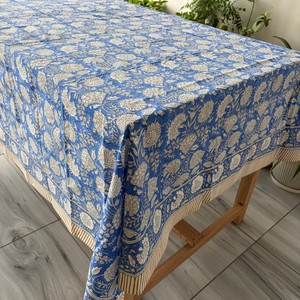 Handmade Modern Indian 100% Cotton <b>Tablecloth</b> Customizable <b>Square</b> 6 Seater 60x90'' Customized Color Floral Block Print Design - Product Image 2