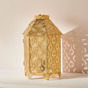 Christmas Metal and Glass Handmade Designer Gold Hanging and Tabletop Moroccan <b>Lanterns</b> with <b>Mini</b> <b>Lanterns</b> - Product Image 1