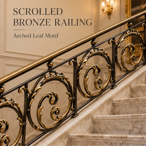 Scrolled Bronze Railing <b>Handrail</b> Balustrade for Luxury Hotels Villas Staircases and Decorative Architectural Interiors - Product Image 1
