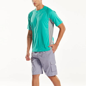 T-shirt pour homme à manches raglan bleu sarcelle, col rond, séchage rapide, tricoté, coupe classique, sportif, couleur unie - Product Image 3