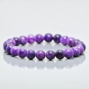 Pulsera Elástica Unisex de Estilo Bohemio con Cuentas de Amatista Natural de 8mm, Grado AA, Lisas y Redondas, Joyería Curativa, Venta al Por Mayor - Product Image 6