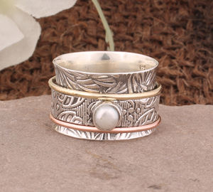 Bague élégante minimaliste en argent sterling 925 avec perle d'eau douce naturelle de luxe, cadeau d'anniversaire pour femme, personnalisable - Product Image 1