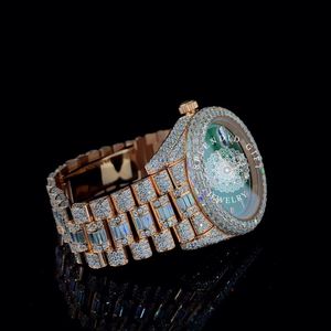 Reloj de Lujo con Diamantes, Analógico de Cuarzo, Moissanita, Caja Plateada, Cierre Oculto, Correa de 15 mm para Hombre, Cristal de Zafiro, Movimiento ETA, Resistente al Agua - Product Image 4