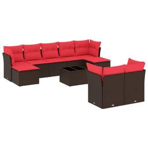 Juego de sofás de patio de ratán sintético marrón de 10 piezas con cojines, muebles duraderos para exteriores - Product Image 2