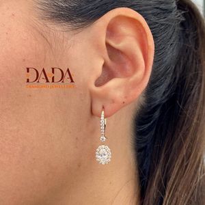 ต่างหูเพชรทรงรีแบบ Imperial Oval Solitaire ประดับเพชร Halo ดีไซน์หรูหราสำหรับงานแต่งงานและเครื่องประดับเจ้าสาวสำหรับใช้ในชีวิตประจำวัน - Product Image 4