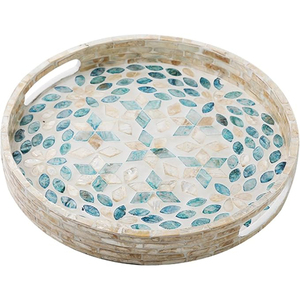 Plateau de service artisanal en nacre incrustée, motif feuille violette de luxe, mosaïque d'os MOP, plateau décoratif en gros à vendre - Product Image 3