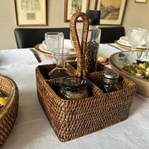 Portautensilios Cuadrado de Ratán de Alta Calidad, Ecológico, Ligero, Apto para Alimentos, con 4 Compartimentos, Tejido a Mano - Product Image 5