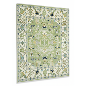 พรมทอมือลายดอกไม้สีเขียววินเทจ ทำจากขนสัตว์ เป็นมิตรกับสิ่งแวดล้อม เหมาะสำหรับห้องนั่งเล่น ห้องนอน และตกแต่งบ้าน - Product Image 1