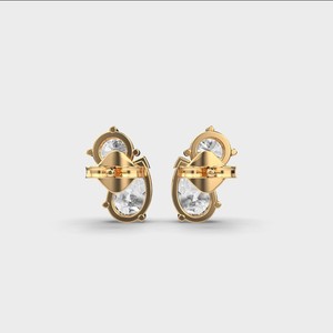 Boucles d'oreilles en diamants de laboratoire certifiés IGI, taille ronde et poire, or rose/jaune/blanc 9 carats, deux pierres, design de créateur - Product Image 4