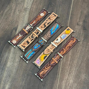 2025 Men's Luxury Floral Design Hand Tooled Leather Watch <b>Strap</b> Quick Release Pin <b>Buckle</b> Cowhide Leather Replacement Watch Bands - Product Image 6