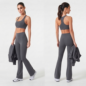 <b>Women</b> Yoga <b>Jacket</b> Full Length 3 Piece Set Flared Leg Legging Spandex Polyester Gym Fitness <b>Jacket</b> Racerback Bra Set Ladies - Product Image 4