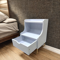 Table de chevet moderne en panneaux de particules de haute qualité avec rangement, finition blanc laqué or liquide, 1 tiroir, pour chambre à coucher, hôpital et salle de sport