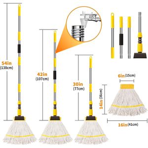 Mop Industriale Commerciale Resistente con Manico Lungo 54 Pollici per Pulizia a Umido di Pavimenti di Casa e Garage, 53 Smacchianti in Acciaio Inossidabile - Product Image 2