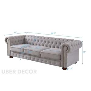 Velorre Wabi-Sabi โซฟาแบบดั้งเดิมหรูหรา3-Seater เชสเตอร์ฟิลด์สำหรับพื้นที่อยู่อาศัยและเลานจ์ - Product Image 1