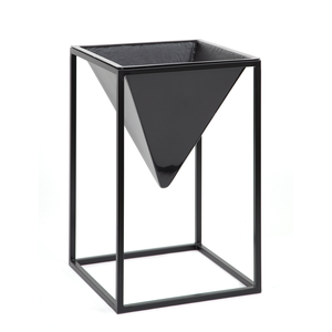 Support de plante moderne en métal noir avec pot de fleurs géométrique en forme de pyramide inversée, support de plante décoratif en fer haut pour l'intérieur et l'extérieur - Product Image 4