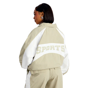 Trendy Custom Women’s Neutral Tone Windbreaker Tracksuit <b>Lightweight</b> Nylon Sports OEM Streetwear <b>Jacket</b> & Wide Leg Pants Hoodies - Product Image 5