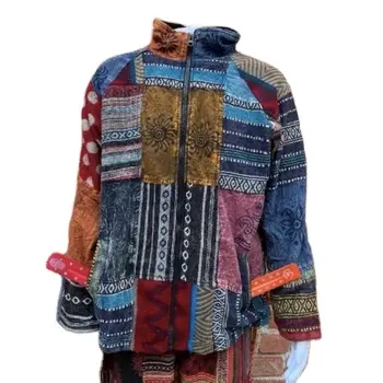 Hochmodische Unisex Hippiejacke Wintermantel Fleece gefüttert Boho bunte und gemütliche Taschen Hoodie Reißverschluss-Pullover handgefertigt in Indien