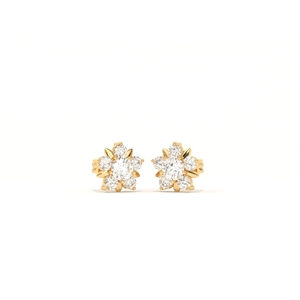 Aarinya Boucles d'oreilles clous en or 18 carats certifiées IGI, motif floral, diamant, style Centurion, minimalistes, avec pétales sertis, pour femme, idéales pour les fêtes - Product Image 3