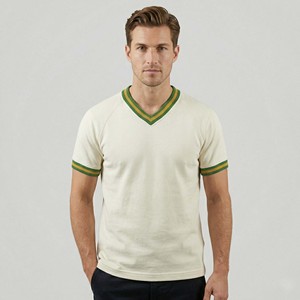 Classic Retro Blank Soccer Training Shirt Men's Unbranded V-Neck Jersey Contrast Striped Cuff Breathable Activewear Custom Bulk - Product Image 2