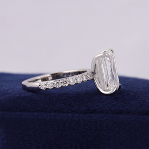 Emerald Cut Diamond Engagement Ring White Gold Prong Setting Pave Band Classic Women's Fine Jewelry - Product Image 5