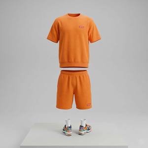 Conjunto de Dos Piezas de Verano para Hombre con Logotipo Personalizado, Camiseta de Manga Corta Transpirable de Felpa y Pantalones Cortos Deportivos Color Naranja - Product Image 1