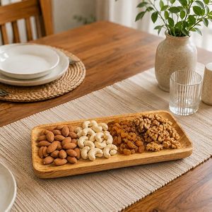 Plateau décoratif rond moderne en bois d'acacia avec motif solide et finition polie pour table de mariage - Product Image 4