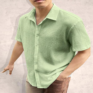 เสื้อเชิ้ตผู้ชายแขนยาวลายทางมีกระเป๋าด้านข้างทรงหลวมมีรอยยับฟรีสำหรับฤดูใบไม้ร่วงและฤดูหนาว - Product Image 1