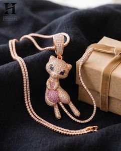 Bijoux Hip Hop Personnalisés, Pendentif Personnage Anime Blanc Rose Sertie de Pierres, Breloque Chat - Product Image 3