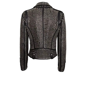 Veste en cuir véritable pour femme, style motard, coupe ajustée, noire, avec clous métalliques, neuve, style punk - Product Image 2