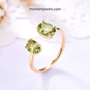925 Sterling <b>Silver</b> Open <b>Ring</b> for Women 14K Gold Plated Oval Zircon Inlay Adjustable <b>Statement</b> <b>Ring</b> - Product Image 1