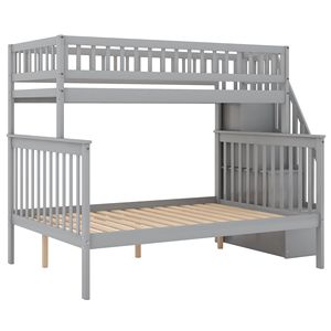 Letto a Castello Grigio con Scala e Contenitore, Dimensioni Twin Over Full, per Bambini - Product Image 6