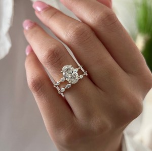 2 Carat Oval Lab Grown Diamond <b>Thin</b> Bridal Set , Marquise Band Diamond Engagement <b>Ring</b> Set , IGI Certified - Product Image 4
